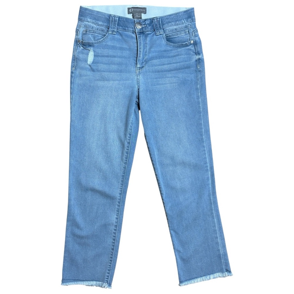 Democracy AB Technology Slim Straight Fray Hem Crop Lightwash Jeans Sz 8